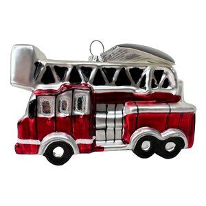 Fire Truck Glass Ornament‎ Christmas Ladder Tender LT Red and Silver NEW w/ TAGS